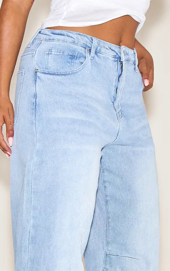 PrettyLittleThing Shape Highwaisted Stretch Denim Barrel Leg Turn Up Hem Jean