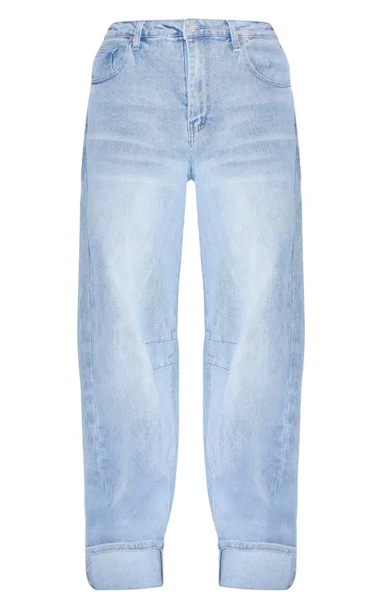 PrettyLittleThing Shape Highwaisted Stretch Denim Barrel Leg Turn Up Hem Jean