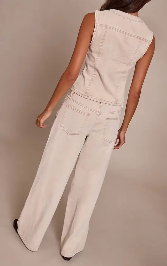 Plt - Stone Mid Waist Wide Leg Jeans