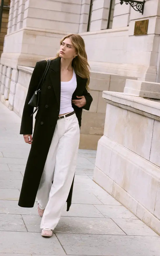 Plt - Black Double Breasted Wool Look Oversized Style Structured Coat