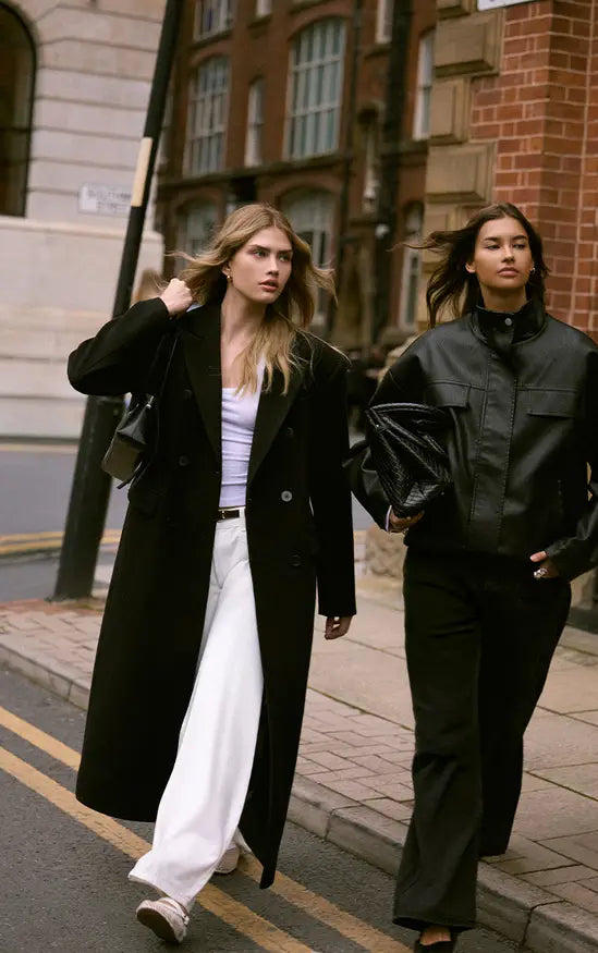 Plt - Black Double Breasted Wool Look Oversized Style Structured Coat