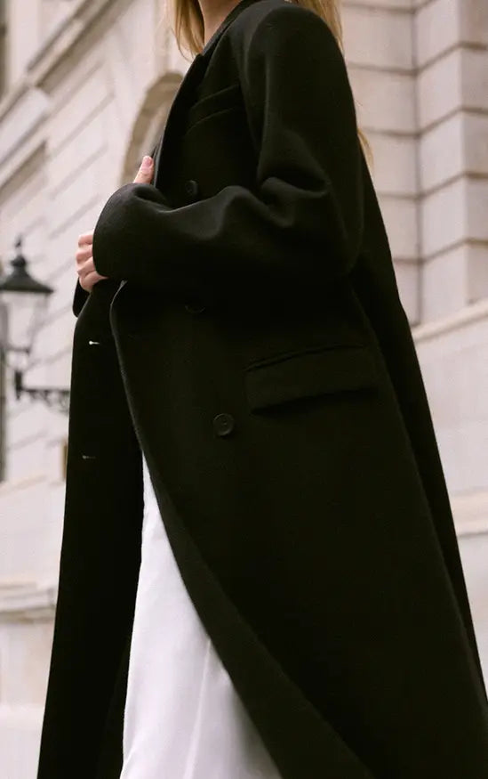 Plt - Black Double Breasted Wool Look Oversized Style Structured Coat