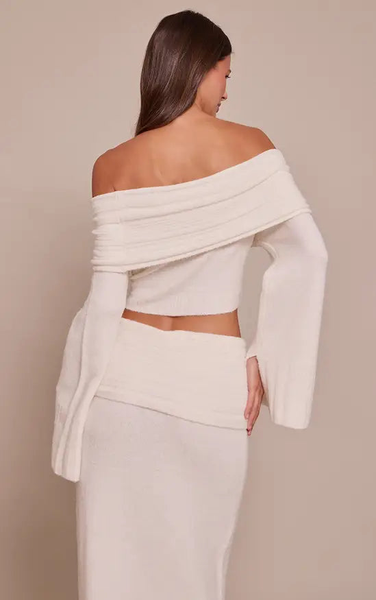 PrettyLittleThing Rib Soft Knit Bardot Top