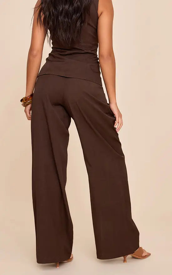 Plt - Dark Brown Tailored Woven Pleated Wide Leg Trousers Co-ord