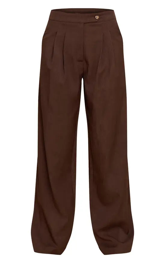 Plt - Dark Brown Tailored Woven Pleated Wide Leg Trousers Co-ord