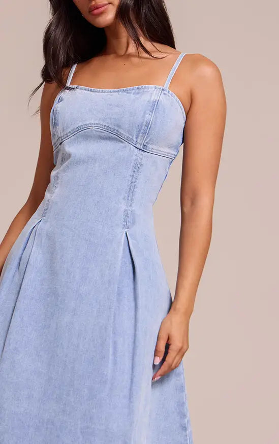 Plt Petite Mid Blue Wash Denim Skater Dress