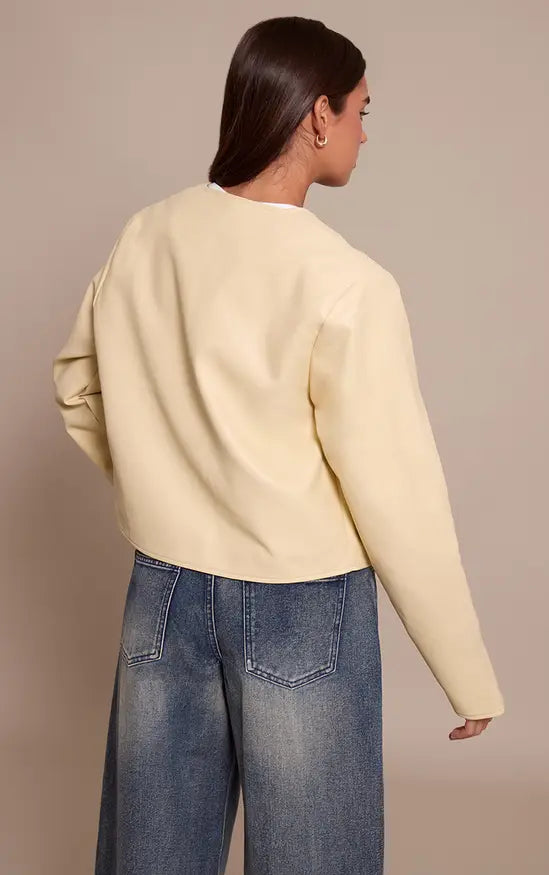 Plt - Butter Cream Pocket Detail Faux Leather Jacket