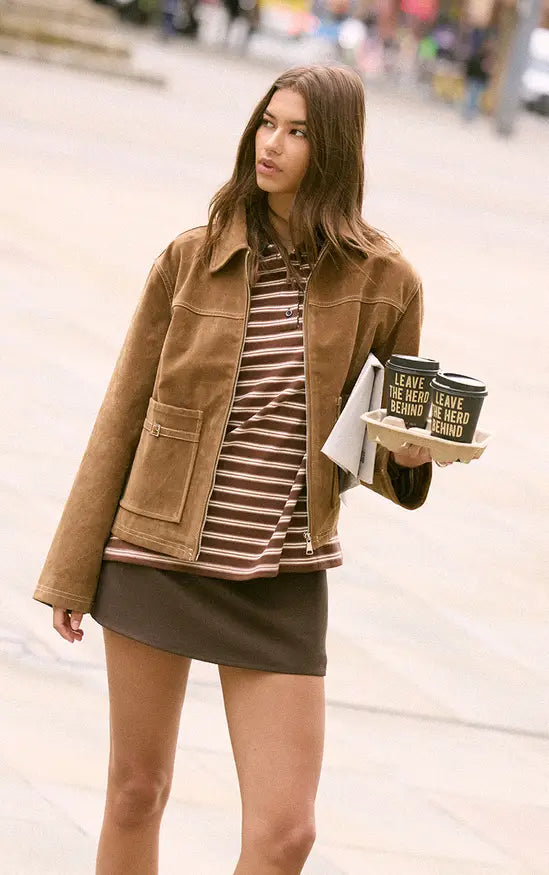 Plt - TAN Pocket Detail Faux Suede Jacket