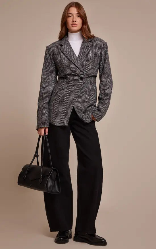 PrettyLittleThing Herringbone Gathered Cinched Waist Blazer
