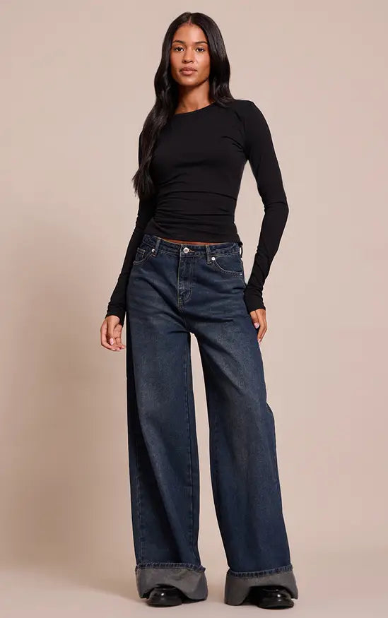 Plt - Tall Black Crew Neck Cotton Long Sleeve Top