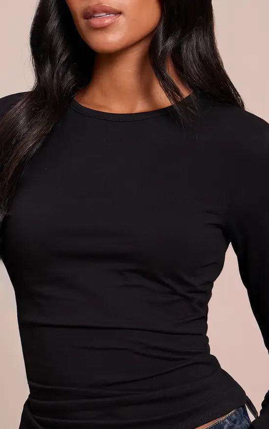 Plt - Tall Black Crew Neck Cotton Long Sleeve Top