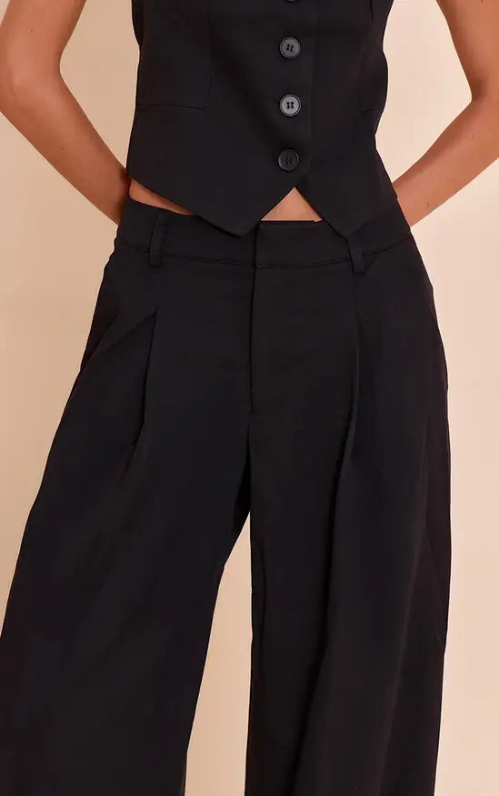 Plt - Black Tailored Woven Pleated Wide Leg Trousers