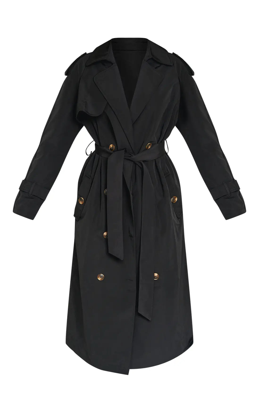Plt Petite Black Tie Waist Trench Coat