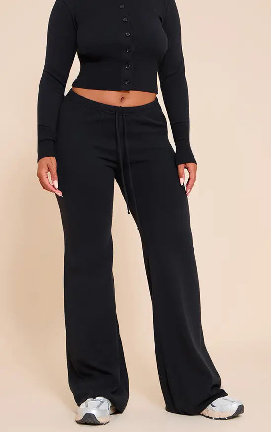 Plt - Shape Black Knitted Tie Waist Trousers