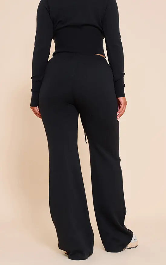 Plt - Shape Black Knitted Tie Waist Trousers