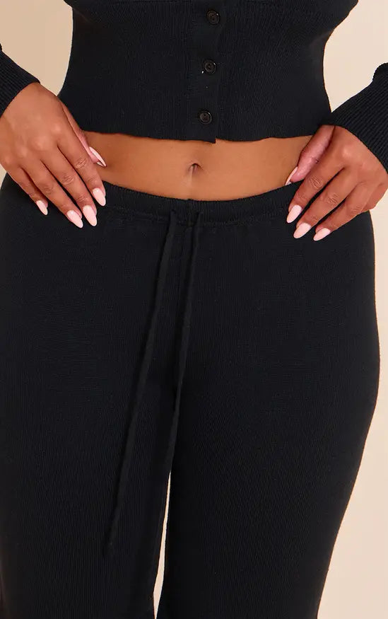 Plt - Shape Black Knitted Tie Waist Trousers