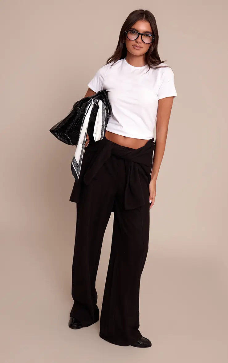 PrettyLittleThing Soft Cotton Pintuck Wide Leg Joggers Co-ord
