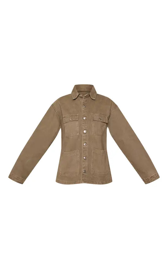 Plt - Petite Washed Khaki Denim Oversized Long Jacket
