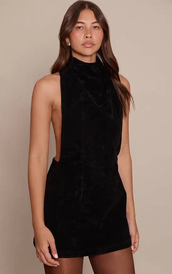 Plt - Black Suede Halterneck Mini Shift Dress