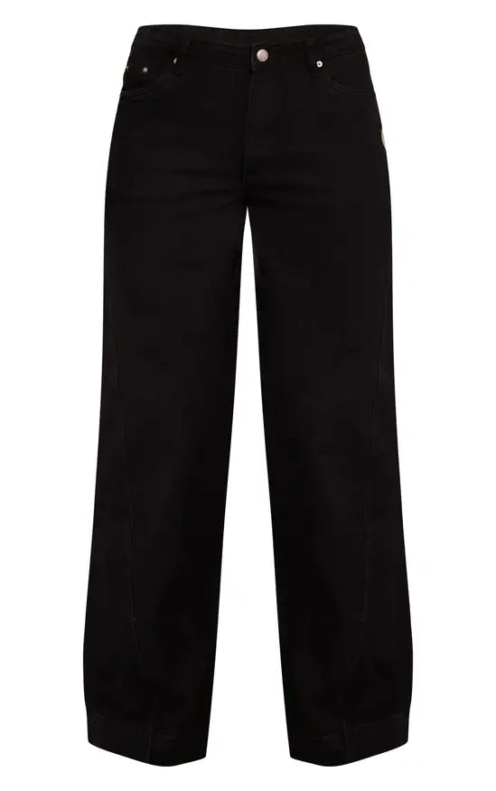 Plt - WASHED BLACK RELAXED MID RISE SEAM DETAIL WIDE LEG JEANS