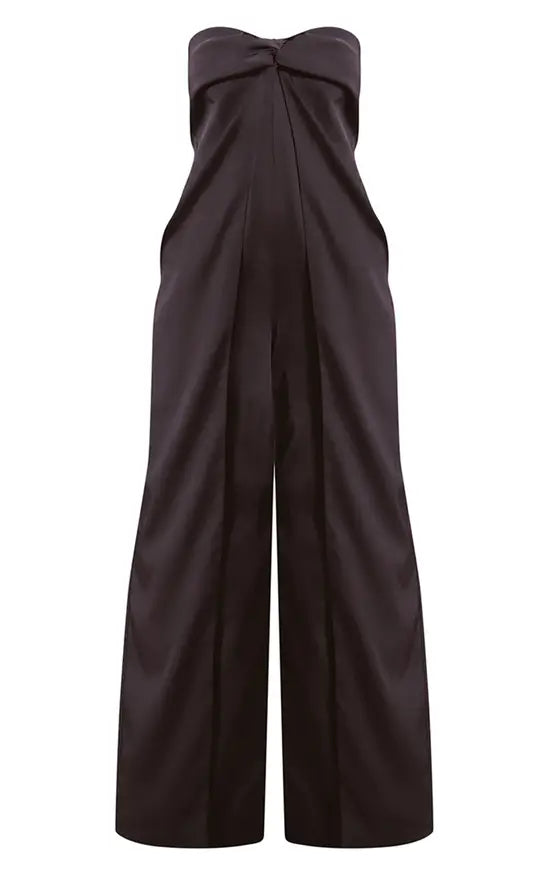 PLT Label Navy Structured Satin Bandeau Wide Leg Jumpsuit