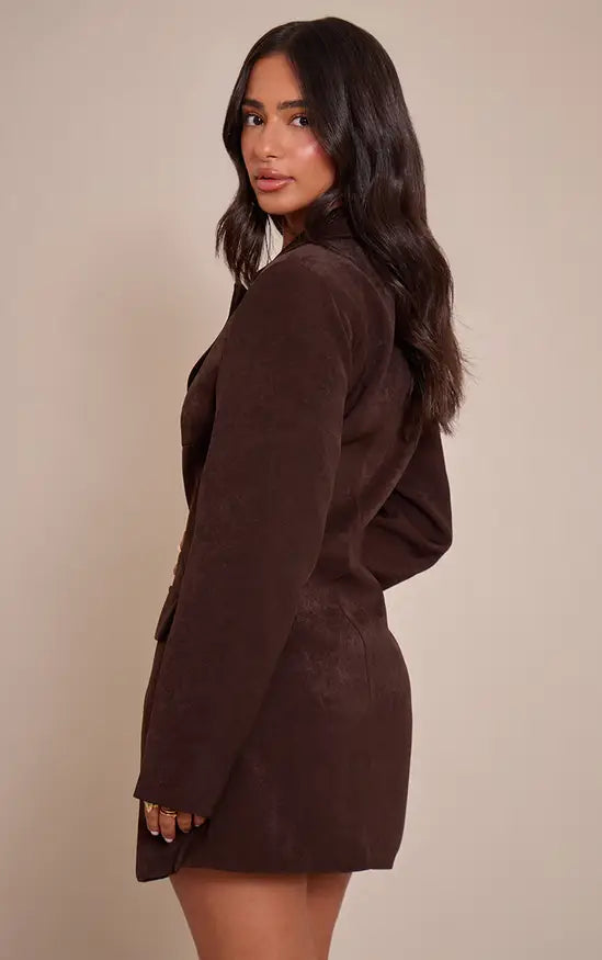 Plt - Petite Chocolate Hook And Eye Fitted Blazer Dress