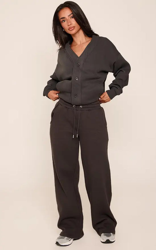 Plt - Petite Charcoal Wide Leg Elasticated Drawstring Joggers