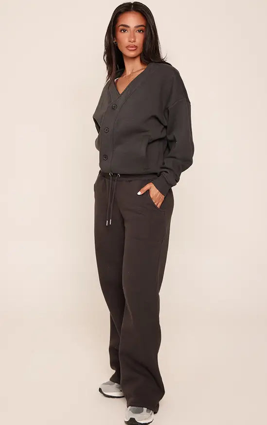 Plt - Petite Charcoal Wide Leg Elasticated Drawstring Joggers