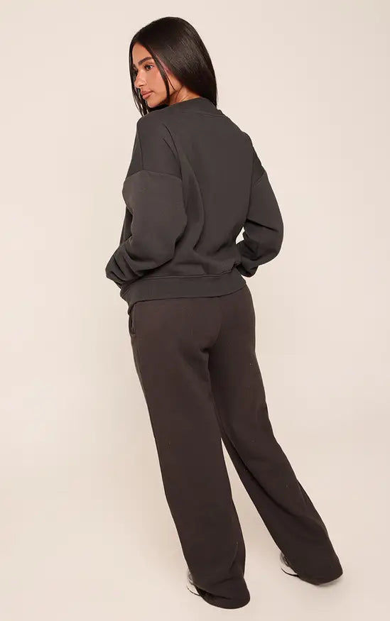 Plt - Petite Charcoal Wide Leg Elasticated Drawstring Joggers