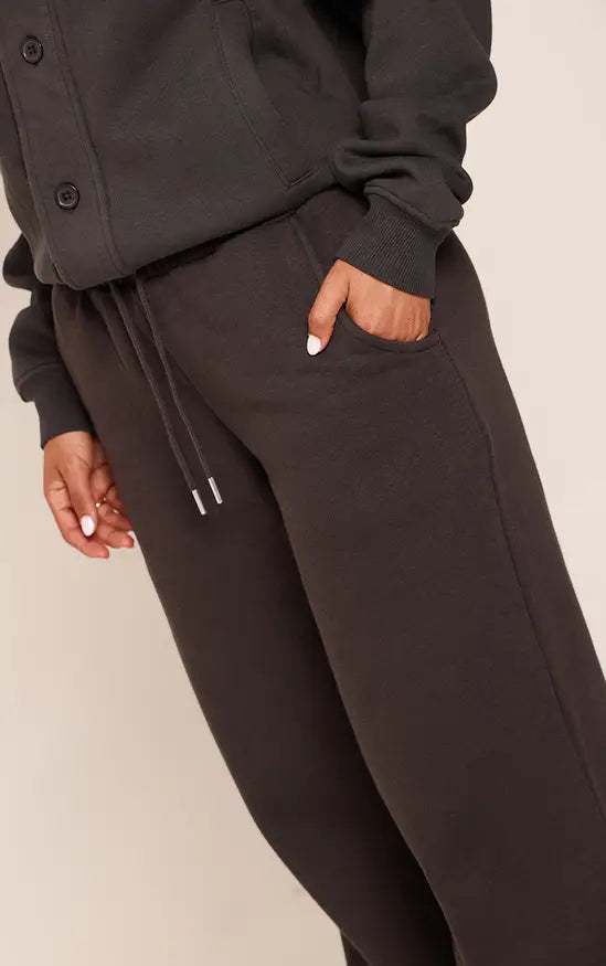 Plt - Petite Charcoal Wide Leg Elasticated Drawstring Joggers