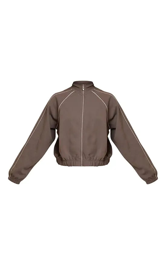 Charcoal Interlock Contrast Piping Bomber Sweatshirt