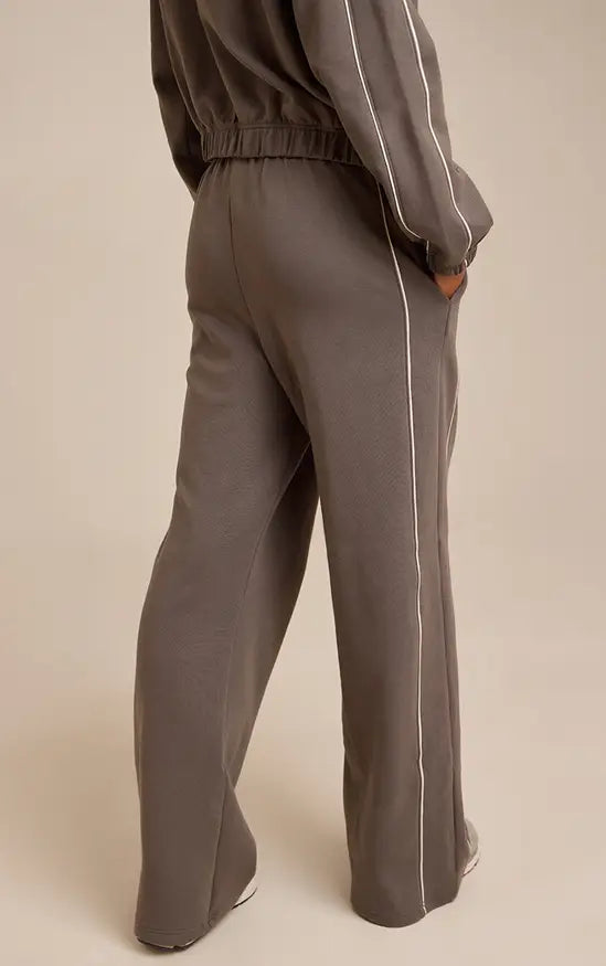 Plt - Charcoal Interlock Contrast Piping Wide Leg Joggers