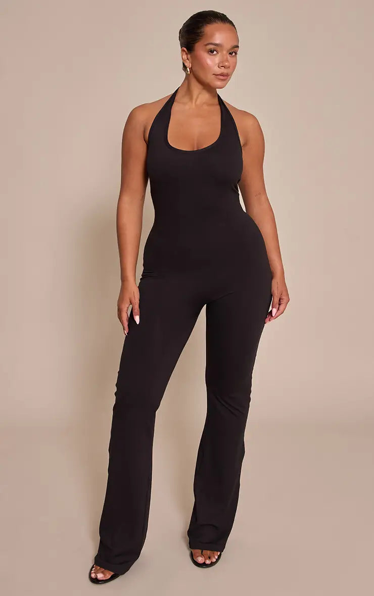 PrettyLittleThing Shape Sculpt Halter Neck Flare Jumpsuit