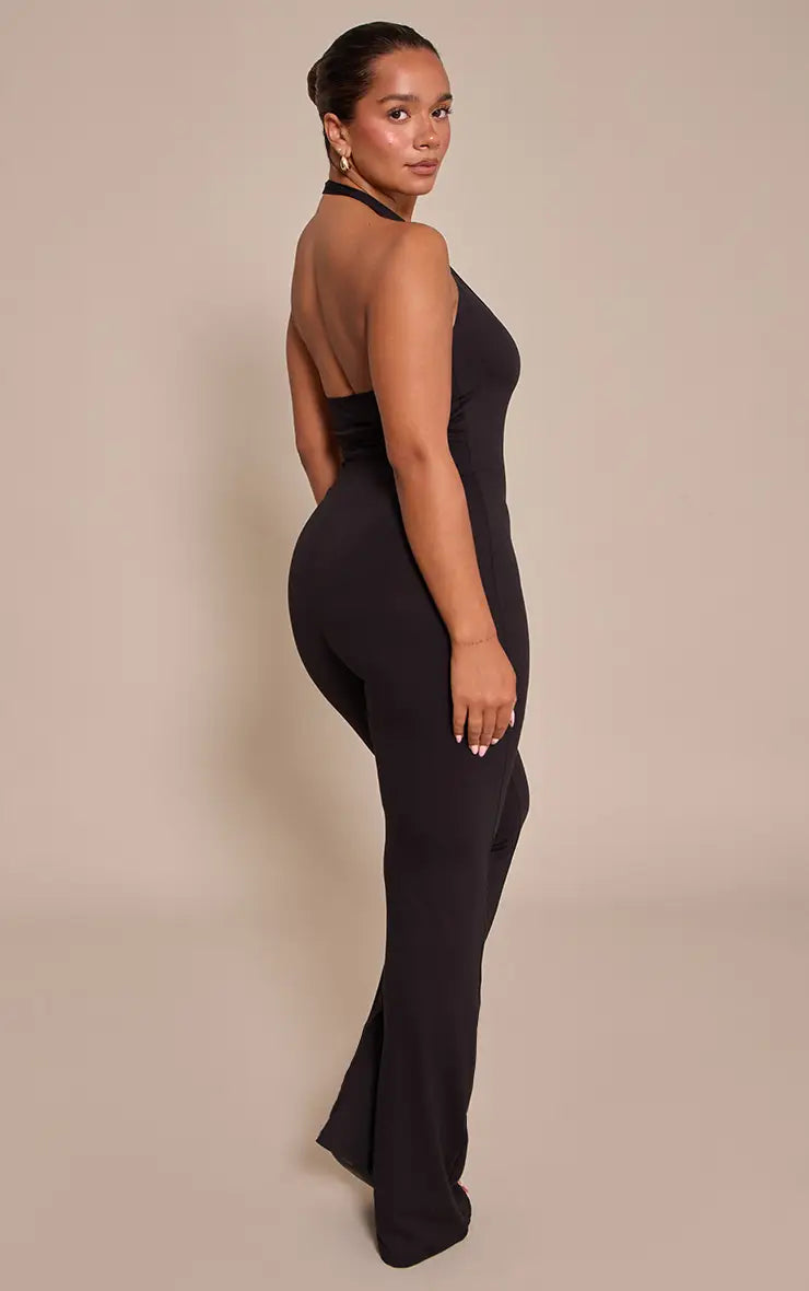 PrettyLittleThing Shape Sculpt Halter Neck Flare Jumpsuit