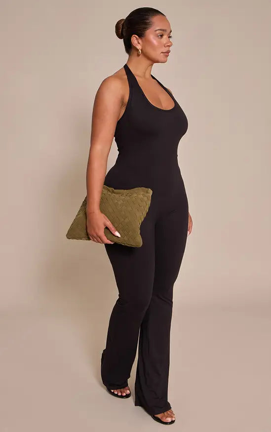 PrettyLittleThing Shape Sculpt Halter Neck Flare Jumpsuit