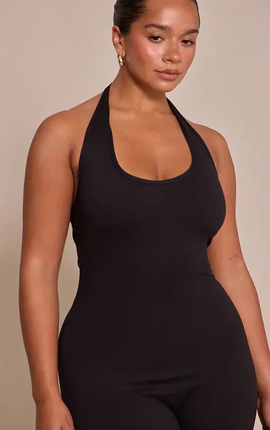 PrettyLittleThing Shape Sculpt Halter Neck Flare Jumpsuit