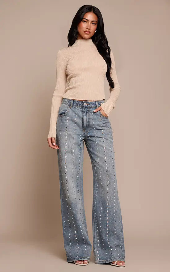 Plt - Blue Studded High Waisted Denim Jeans