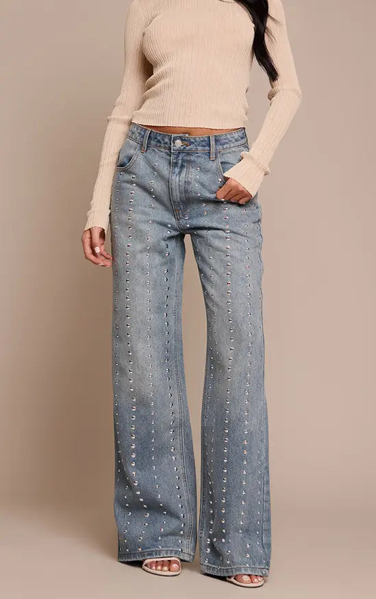 Plt - Blue Studded High Waisted Denim Jeans