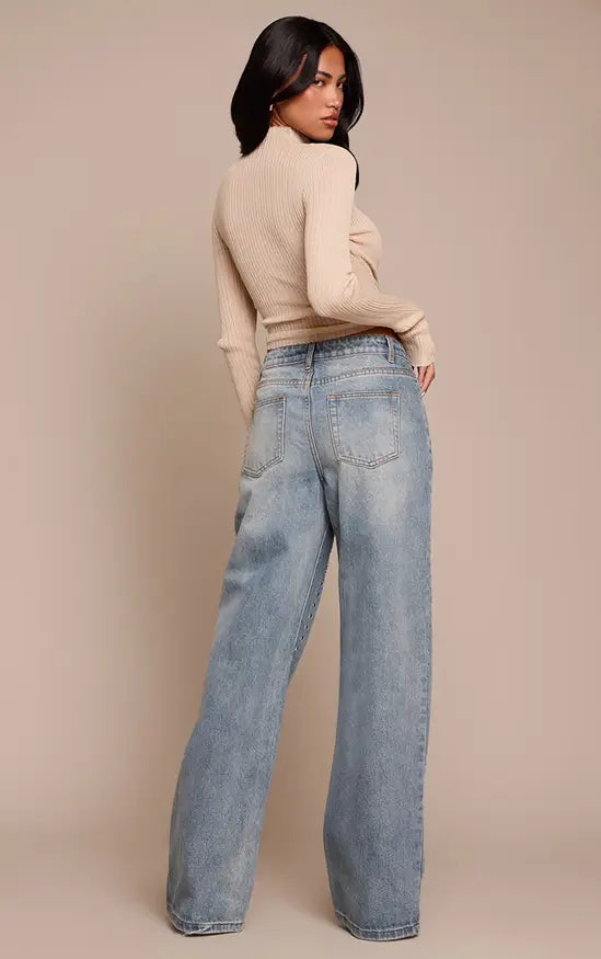 Plt - Blue Studded High Waisted Denim Jeans