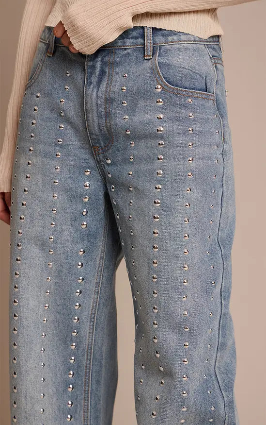 Plt - Blue Studded High Waisted Denim Jeans
