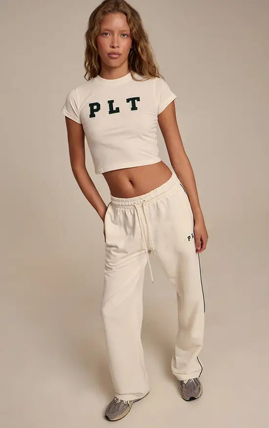 Plt - Cream Croc PLT Logo Oversized Wide Leg Joggers