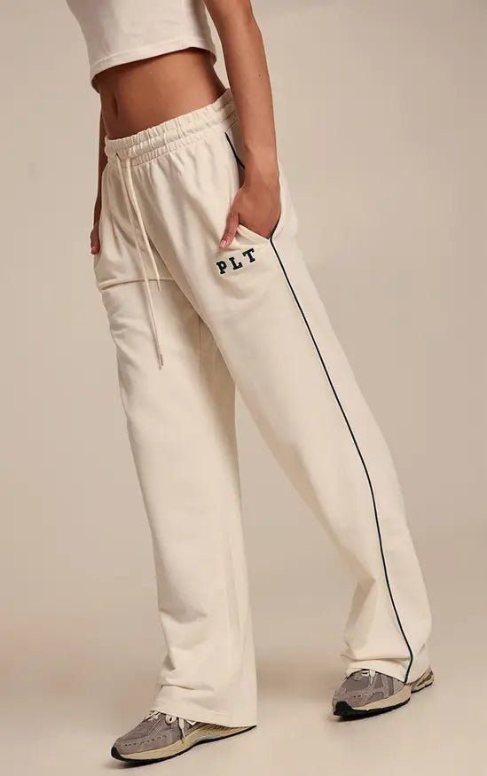 Plt - Cream Croc PLT Logo Oversized Wide Leg Joggers