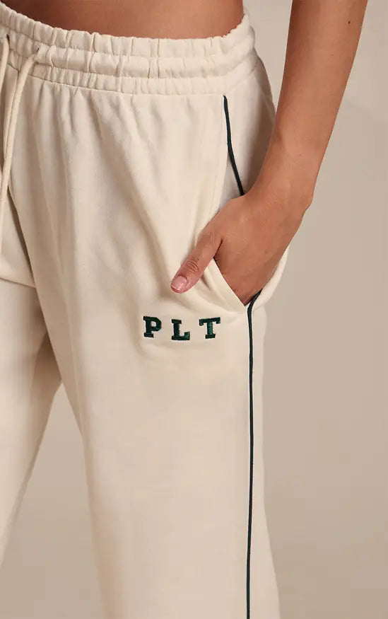 Plt - Cream Croc PLT Logo Oversized Wide Leg Joggers
