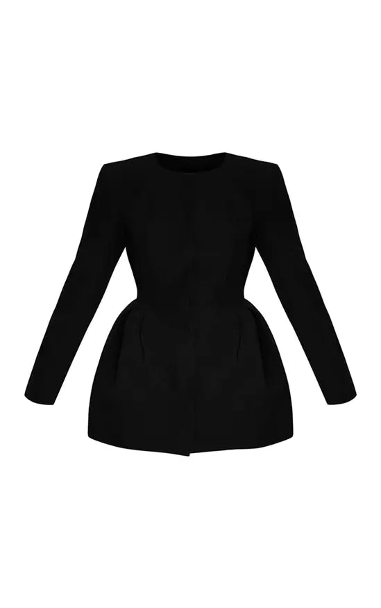 Premium Black Woven Structured Hip Detail Blazer Dress