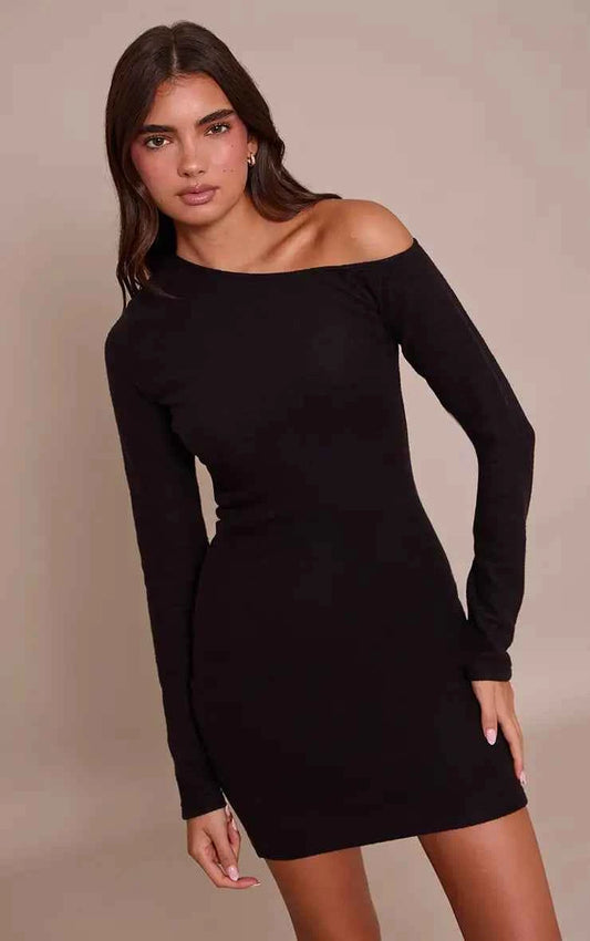 PrettyLittleThing Super Soft Asymmetric Long Sleeve Bodycon Dress