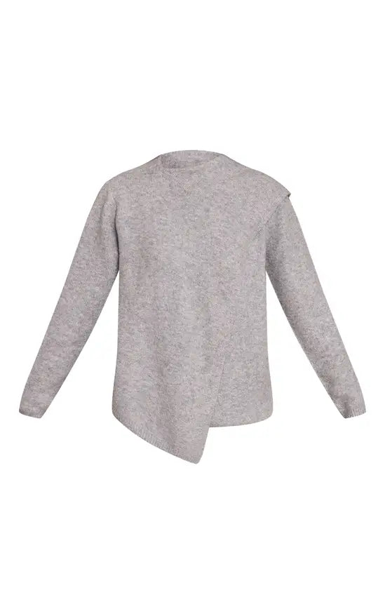 Plt - Grey Scarf Wrap Detail Knitted Jumper