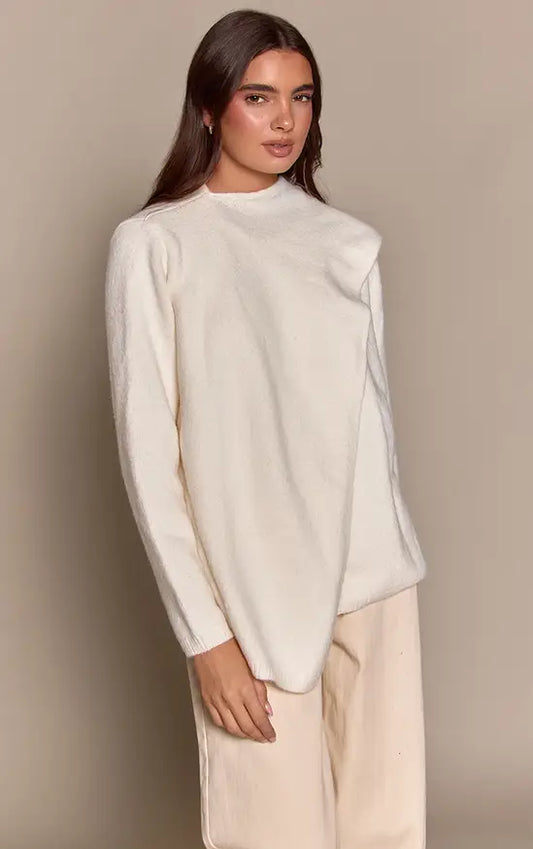 Cream Scarf Wrap Detail Oversized Knitted Jumper