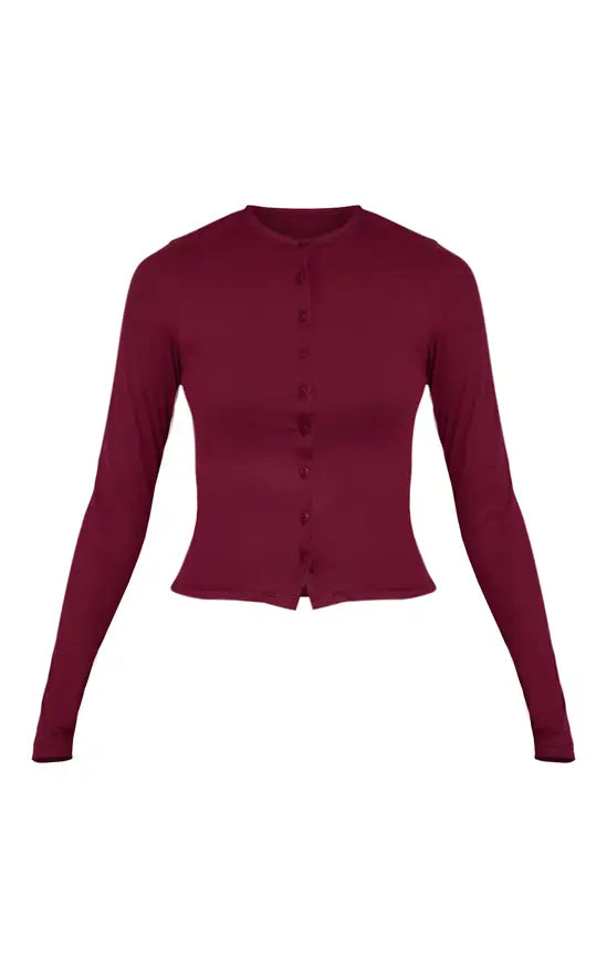 Plt - Wine Soft Rib Button Down Long Sleeve Top