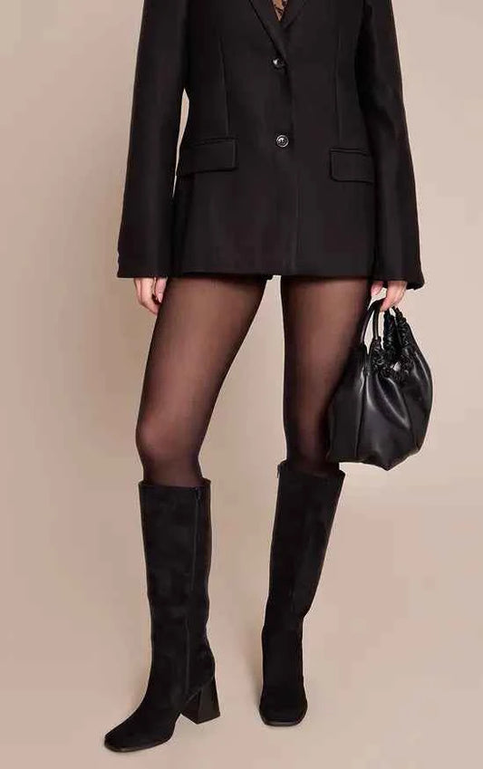PrettyLittleThing Faux Suede Square Toe Flare Block Heel Knee High Boots