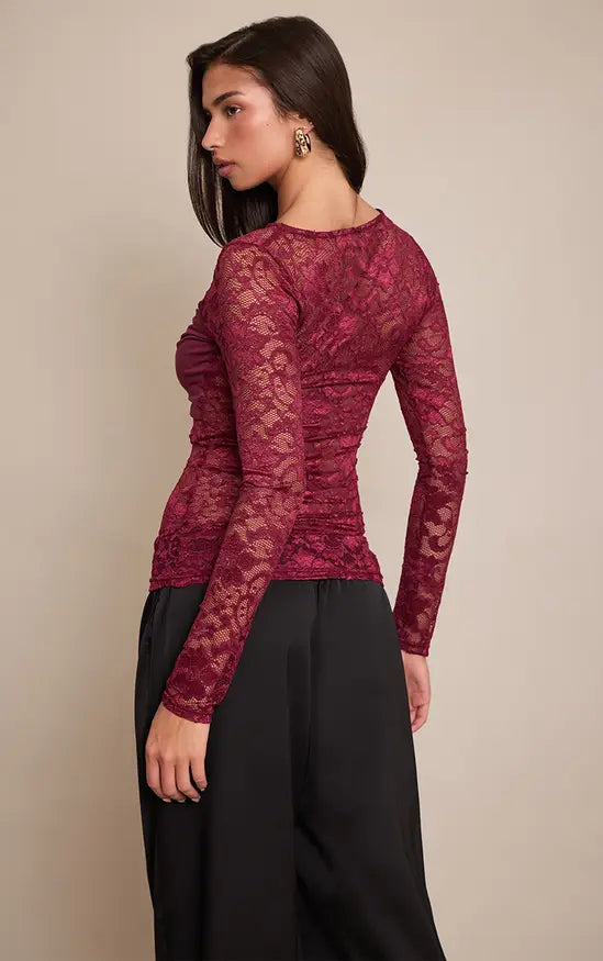 Plt - Plum Bust Detail Lace Long Top